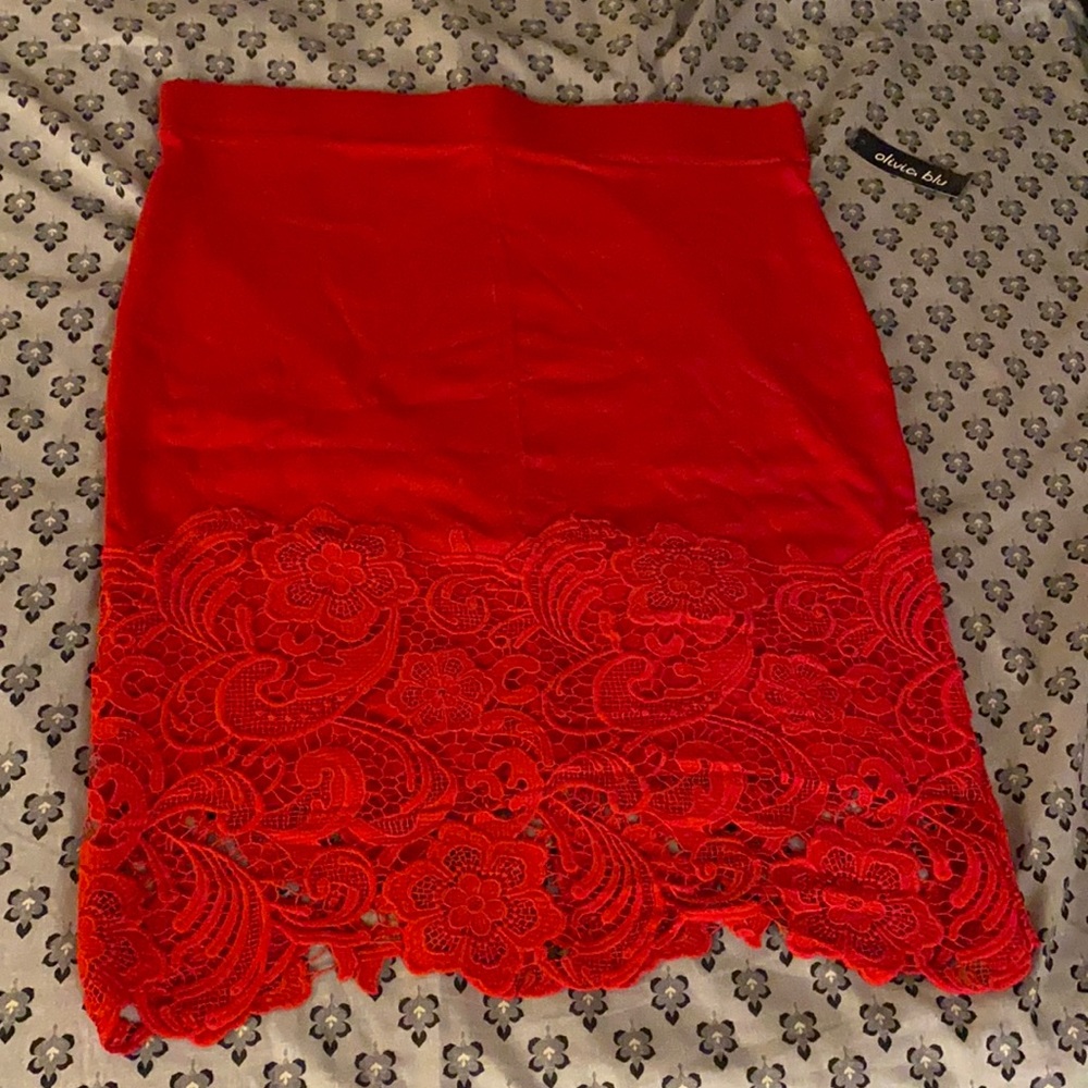 Red Lace Pencil Skirt